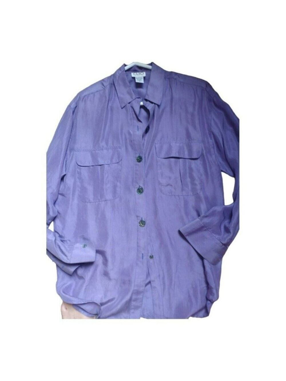 Vintage‎ Clio Women’s Button Up Padded Shoulder 100% Silk Blouse S